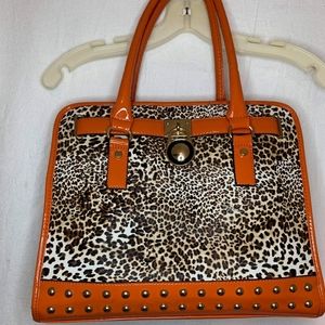Luxury Vegan Leather Orange Leopard Shoulder Bag